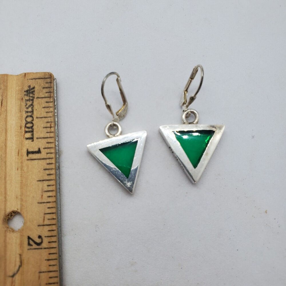 Sterling Silver and Glass Dangle Earrings RF 925 Lever Back